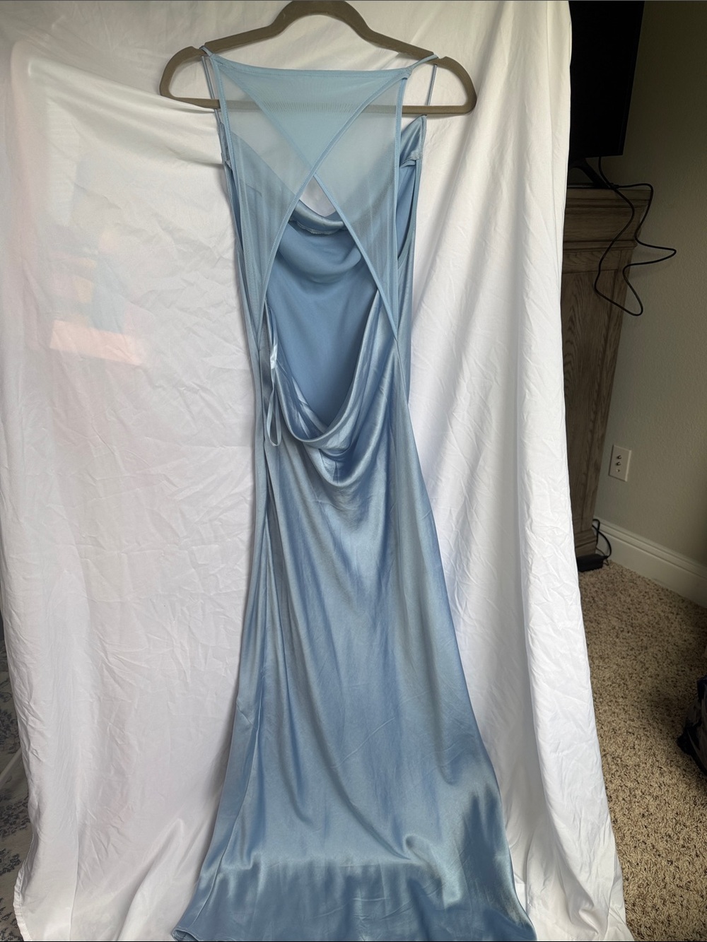 Hello Molly Light Blue Satin Cowl Neck Maxi Dress, blue bridesmaid dress - Picture 5 of 10